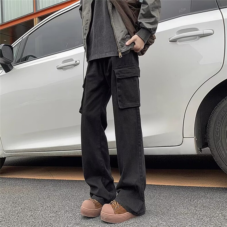 美式复古微喇工装裤男款新款街头风痞帅宽松直筒休闲长裤子X1612,男装工装外套,星座208-5
