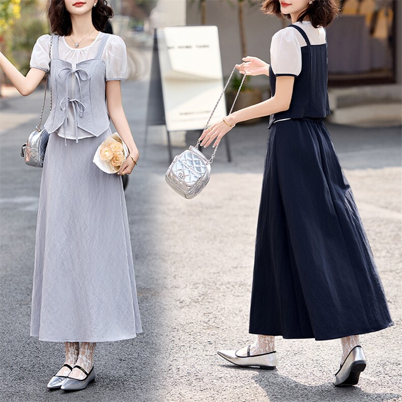 BAO法式温柔风假两件上衣松紧腰半身裙女夏季休闲显瘦两件套装,女装套装/套裙,美拉德工厂直营店
