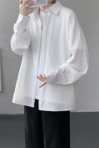 8XL-M泡泡纱盐缩肌理长袖衬衫男夏季冰丝外套防晒衬衣CS29007P40图片