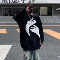 潮美式圆领毛衣男女秋冬季慵懒风情侣装潮牌宽松针织衫上衣，男装针织衫/毛衣，星座716-4