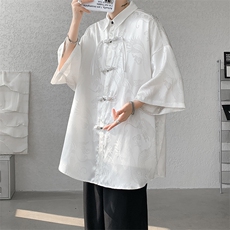 8XL-M特大码衬衫男新中式龙凤醋酸绸缎风外套五分袖CS513P45，男装衬衫，电商D206-1