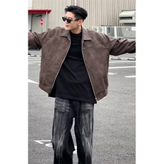 棕咖色麂皮外套男潮高级感痞帅cleanfit棒球服美式复古飞行员夹克，男装夹克，电商D256-2(原A064-2)
