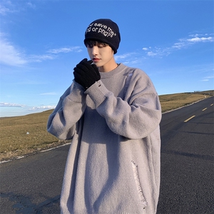 冬季毛衣男宽松圆领拼接针织衫上衣D329-QM815-P65-控88图片