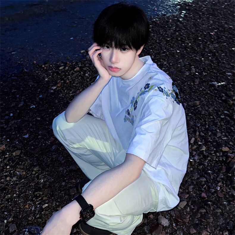 万针全刺绣解构设计260克重磅双纱纯棉高品质美式高街短袖T恤特39，男装T恤，电商A486