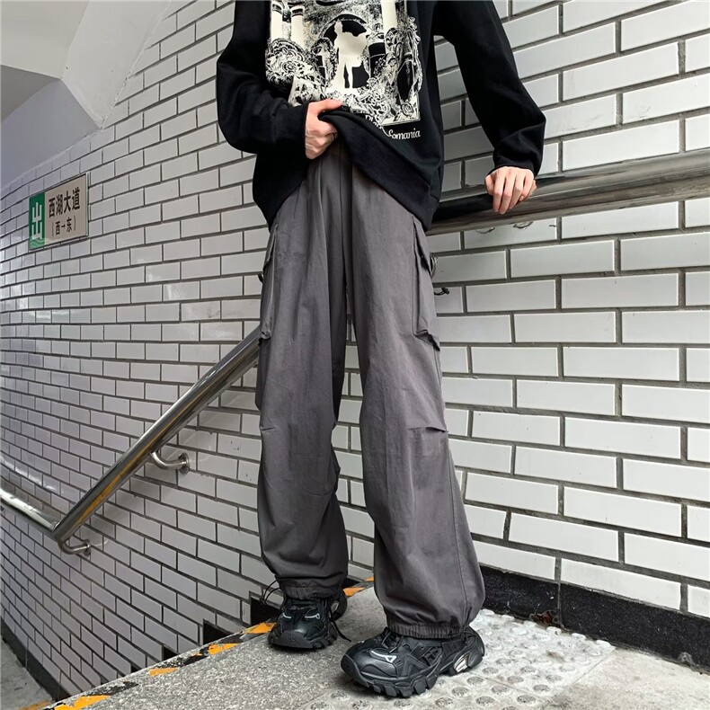 工装裤男港风潮流大口袋个性帅气2024春季ins宽松长裤K4808-P45,男装休闲裤,星座412-3