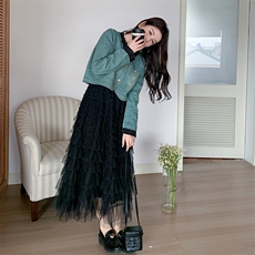 《高质现货》法式蛋糕裙牛仔外套两件套套裙，女装套装/套裙，曼琳思菲