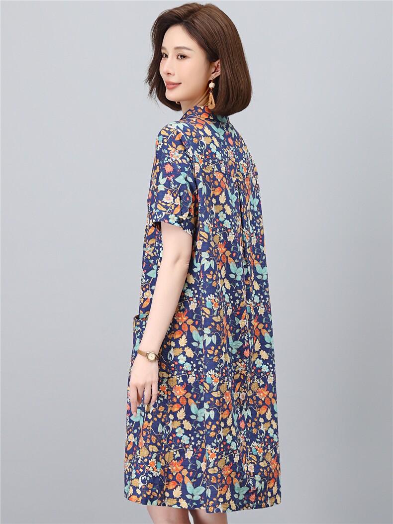 高端棉麻连衣裙女2026夏季新款宽松休闲中年妈妈薄款碎花裙子,女装连衣裙,独衣靓