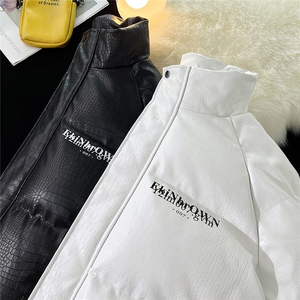 1港风鳄鱼纹棉衣男手塞棉夹克PU皮棉服外套男8507P120控158图片
