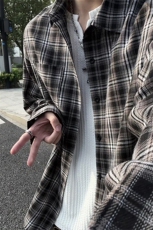复古格子美式衬衫男长袖翻领宽松百搭格子纹外套C2273-特价P37，男装衬衫，电商A007
