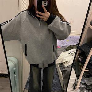 抖音得物高品质26春装美式高街重磅结构拼接织带立领卫衣外套CM42图片