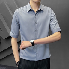 冰丝夏季衬衫男韩版修身潮流五分袖商务高级感白衬衣8315P65控118，男装T恤，电商A355（原A415）