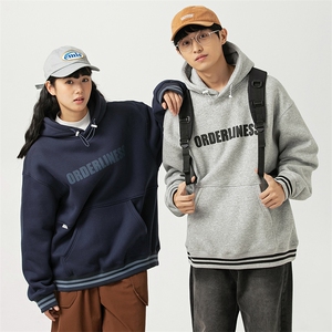 2026冬季新款男日系潮牌字母印花宽松加绒加厚连帽卫衣WY556-F95图片