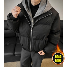 现货高品质重磅工艺美式高街假两件PU皮棉衣男女加厚棉服外套，男装棉衣，电商A443