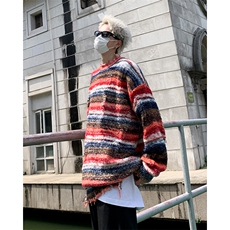 高品质秋冬男针织衫圆领毛衣条纹渐变色扎染破洞外套M70P60，男装针织衫/毛衣，星座1013-1