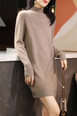 裙子女2024秋装新款简约时尚显瘦套头针织打底连衣裙，女装连衣裙，暖圣羊羊绒