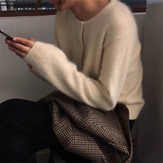 时尚百搭女士秋冬羊毛针织开衫简约休闲显瘦红色毛衣外套，女装羊毛衫，尚可儿羊绒