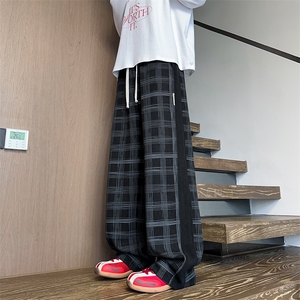 K25102批45控68 格子撞色拼条拖地裤秋季新款休闲裤男裤子长裤图片