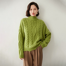 时尚麻花高领羊绒衫女士修身显瘦红色毛衣，女装羊绒衫，迎冬羊绒