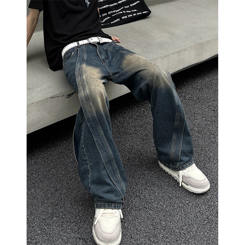 B221美式ins高街暗黑小众宽松牛仔裤LK23134-P65控88,男装牛仔裤,电商B221