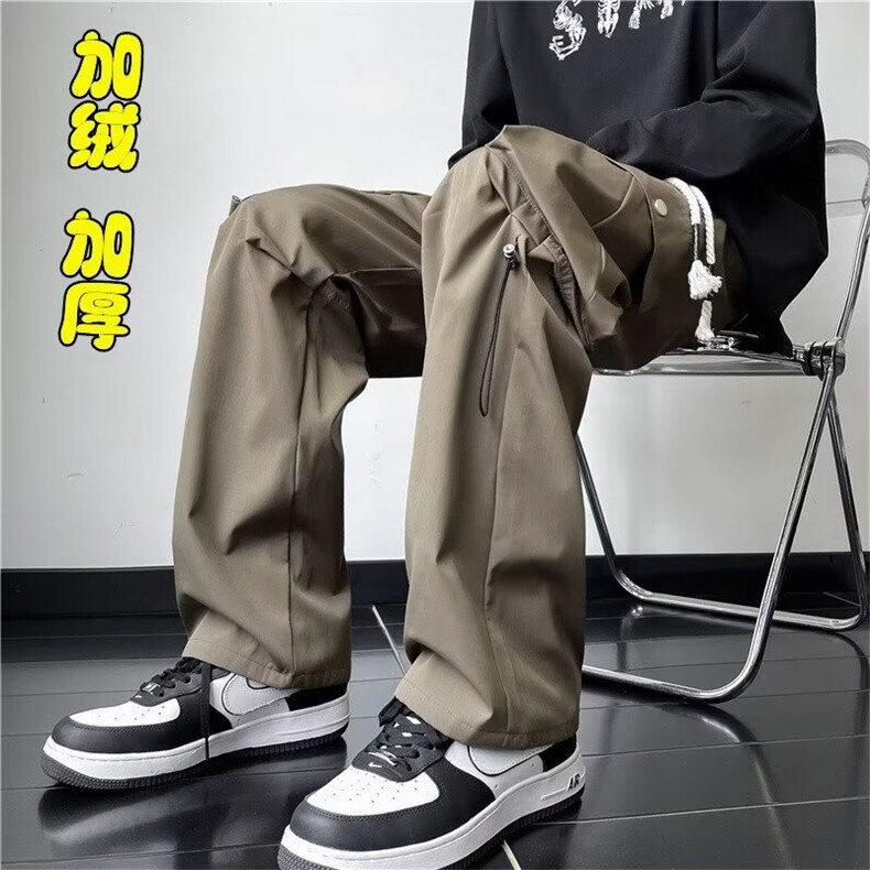 加绒工装休闲裤男港风潮流高街帅气2024冬季新款ins长裤K4837-P43,男装休闲裤,星座412-2