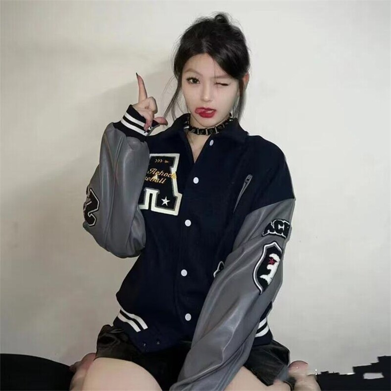 【档口现货】DJK608-P65新款藏蓝色春秋美式复古情侣夹克刺绣外套,男装夹克,星座603-2