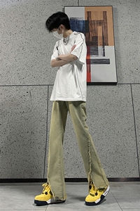 现货 24春夏黄泥开叉毛边宽松牛仔裤设计感微喇休闲裤男K5803-P55图片