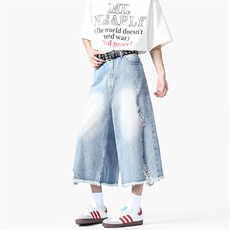 夏季2025新款破洞磨毛7分牛仔裤宽松阔腿裤xz906-1-K1273P58控89，男装休闲裤，星座906-1（原电商a316-2）