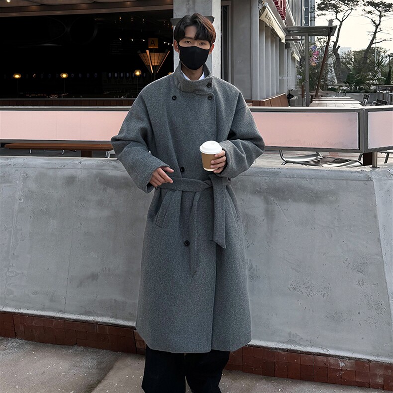 大货高品质冬季长款韩系呢料大衣男潮流小众风衣男风衣外套FY132图片
