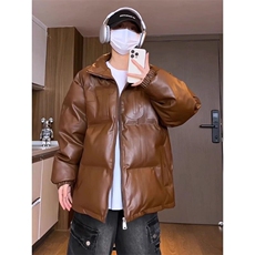 冬季美式立领pu皮钢印羽绒棉服男外套M2881P90直播，男装棉衣，星座1904A-1