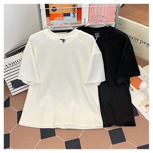 高质量夏季纯色短袖T恤男女同款时尚流行短袖宽松版型图片