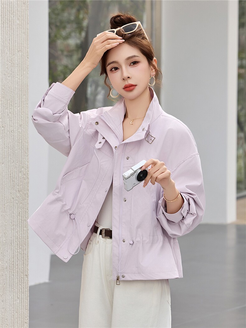 短款风衣外套女2026春季新款立领抽绳夹克小个子休闲户外上衣,女装短外套,恋慕依尚