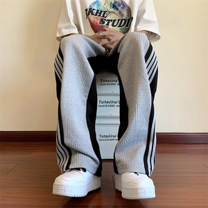 潮牌卫裤男2026春秋季直筒宽松条纹撞色休闲裤XK66252特批40图片