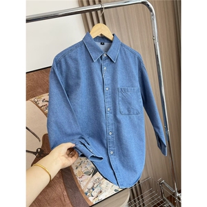 现货 纯色牛仔衬衫日系复古宽松休闲廓形工装长袖衬衣LC066-p45图片