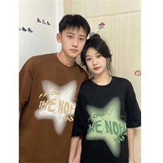 纯棉潮牌撞色星星印花t恤短袖夏季学生情侣体恤W08-P30官图，男装T恤，电商B245