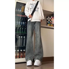 美式高街青少年2025年春秋季新款牛仔裤男装拼接长裤设计感微喇，男装牛仔裤，星座1210-1