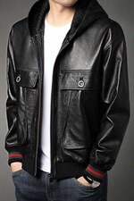 X2163秋冬新款海宁皮衣男士绵羊皮夹克连帽P810，男装皮衣，电商B360