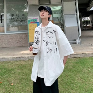 衬衫男韩版潮流短袖涂鸦帅气2026夏季新款ins宽松外套CY294-P38图片