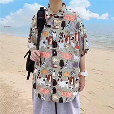 ins夏威夷沙滩衬衫男短袖宽松青少年小众设计感花衬衣ins潮牌炸街，男装衬衫，星座1210-1