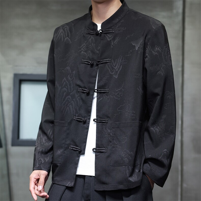 2025春季新款男装新中式提花衬衣风汉服唐装盘扣衬衫C175-P65,男装衬衫,电商B277(原6028)