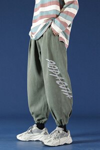 2021秋季新蓝底蒙马特大码男九分束脚宽松字母印花休闲裤K2057P35图片
