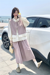 文艺风穿搭粉色马甲套装女春秋2025超火好看高级感半身长裙三件套图片