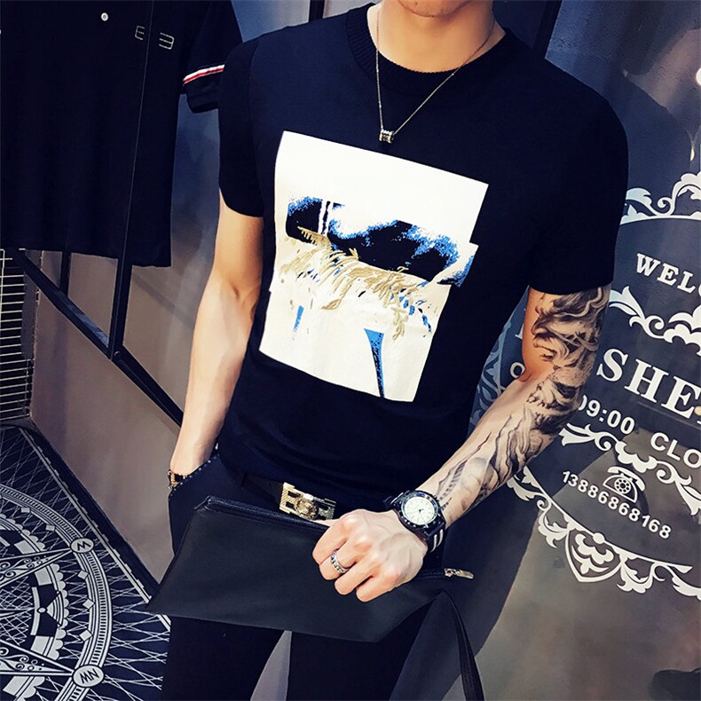 夏季T恤人物圆领2021年青春流行修身型青年百搭气质潮流，男装T恤，电商A313