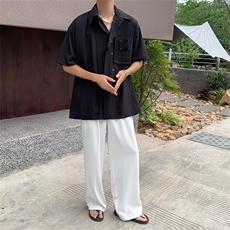 美式复古夏季薄款短袖衬衫男痞帅vintage设计感小众宽松半袖衬衣，男装T恤，星座506A