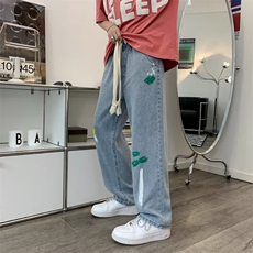 春季潮牌ins扎染老爹裤牛仔裤男直筒宽松垂感阔腿长裤AK98-P45，男装牛仔裤，星座1109-3