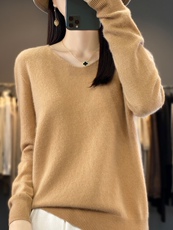 2025年秋季通勤单件长袖一线成衣小V领，女装羊毛衫，三莲羊绒