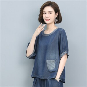 时尚宽松牛仔短袖T恤女夏季新款休闲百搭透气上衣图片