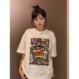 T0644-P25 学院风日系卡通短袖 蜡笔小新动漫纯棉印花T恤图片