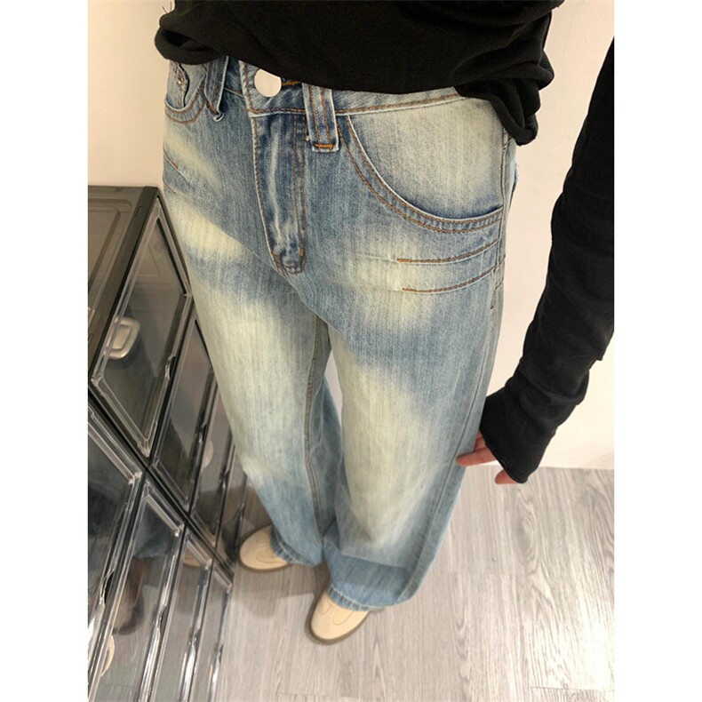 美式复古阔腿牛仔裤女秋季新款高腰宽松直筒显瘦拖地裤N8855,男装牛仔裤,星座1116A（原606A-3）