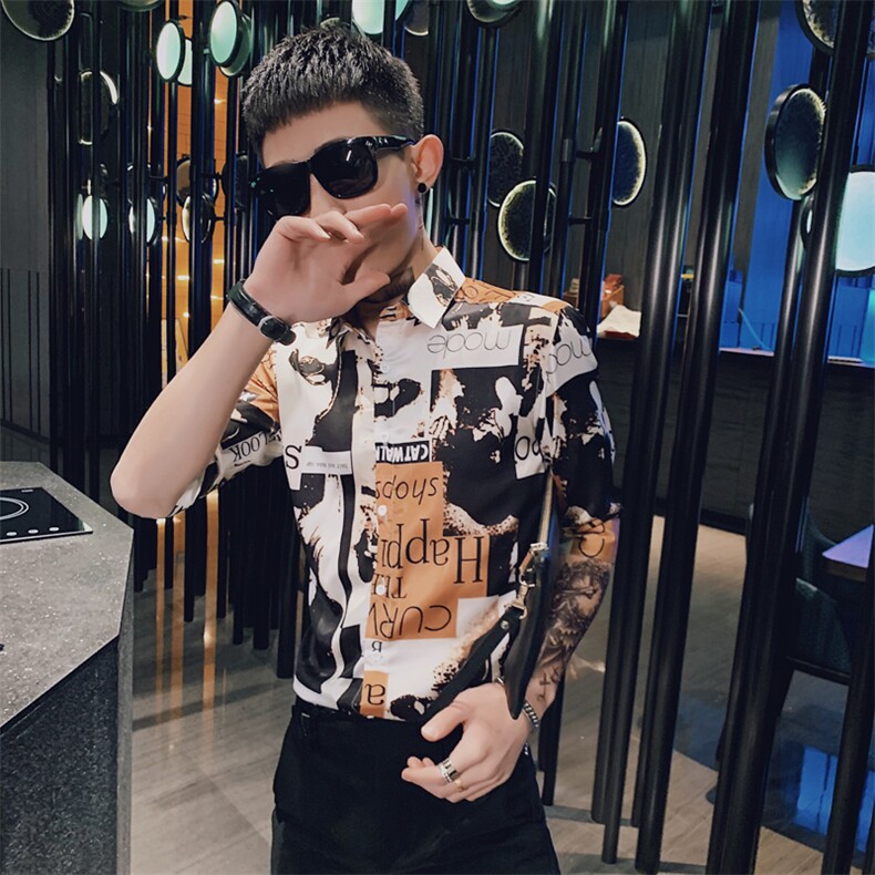 312A-237-P55新款社会小伙中袖衬衫韩版潮流男士五分袖衬衣B，男装T恤，星座312A-5