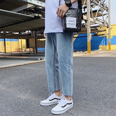 港风简约百搭毛边牛仔裤男女夏季直筒小脚九分裤子K903/P45，男装牛仔裤，电商D202-1